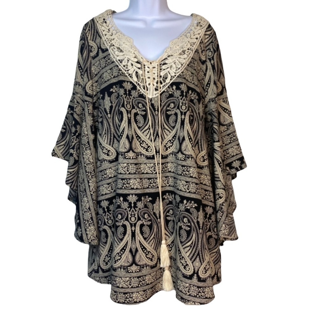 GIANNI BINI Bell Sleeve Tassel Tie Boho Dress
